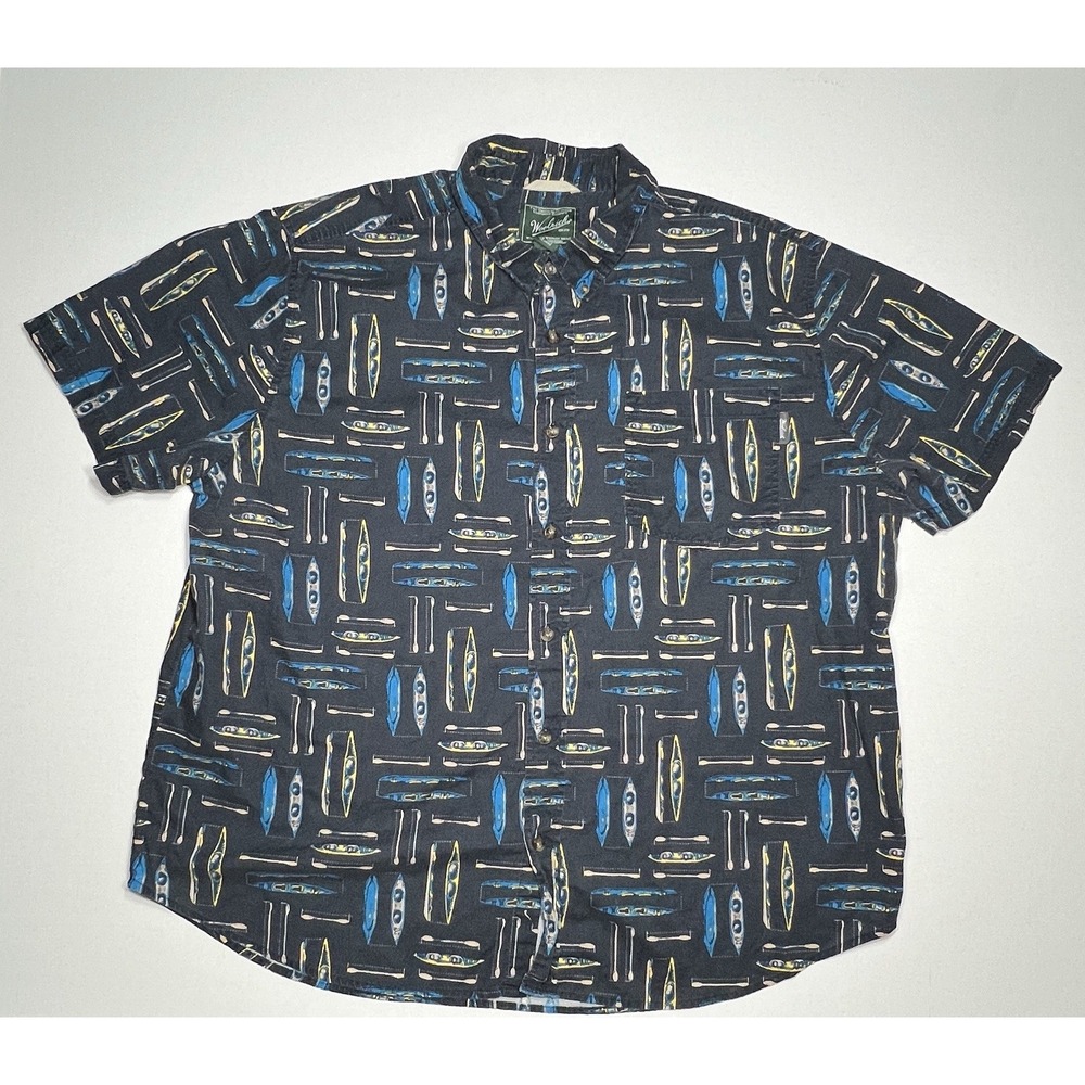 Woolrich Canoe/ Lichen Kayak Print Summer Short Sleeve Button Up Shirt Mens 2XL